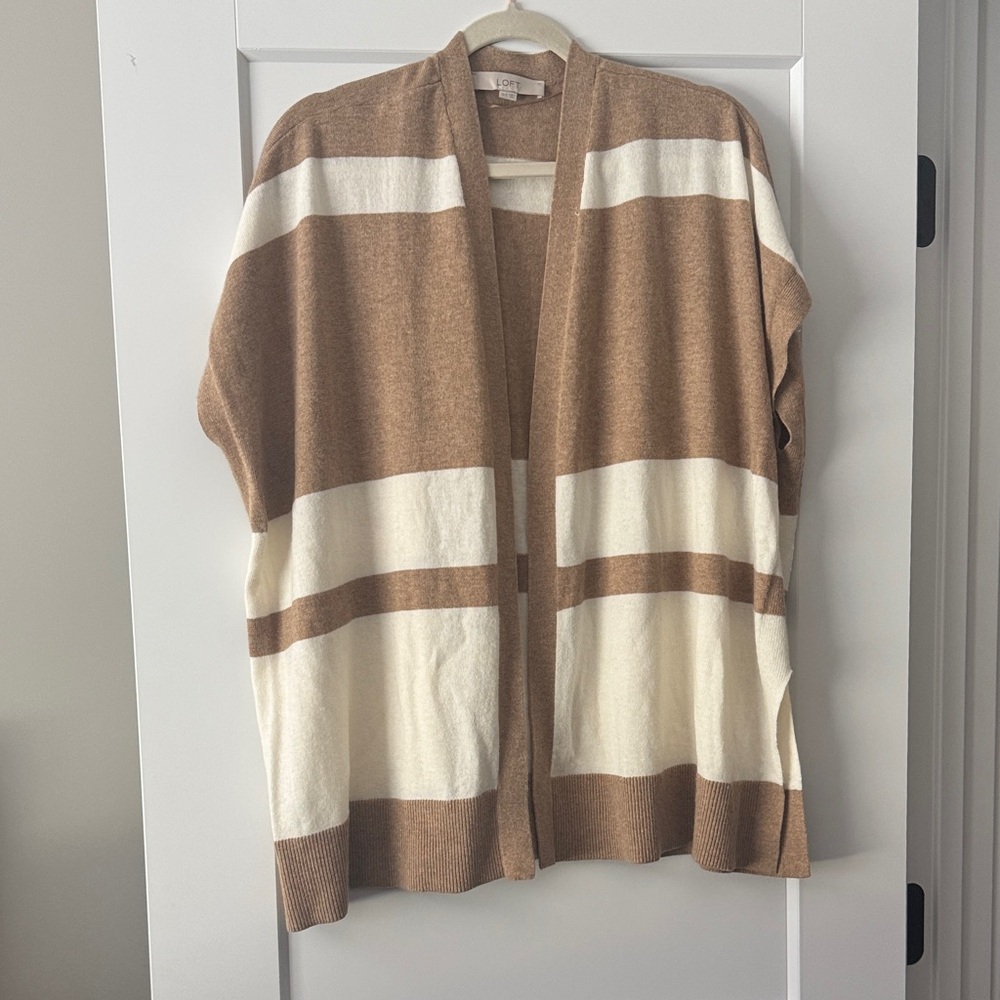 LOFT Brown and Cream Striped Cardigan